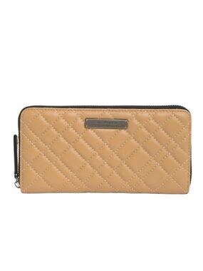 Kurt Geiger London Quilted Leather Zip Around Wallet in Camel